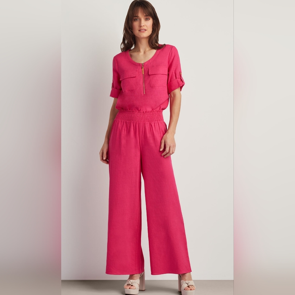 NWT ELLEN TRACY LINEN BLEND 3/4 SLEEVE UTILITY TOP